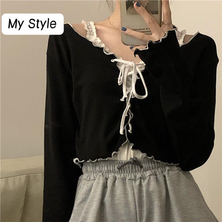 

Женские осенние блузки с длинным рукавом и кружевной майкой