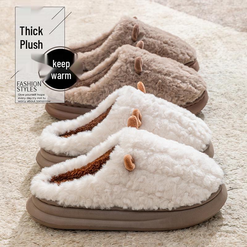 Thick-Soled Non-Slip Winter Plush Cotton Slippers for Indoors