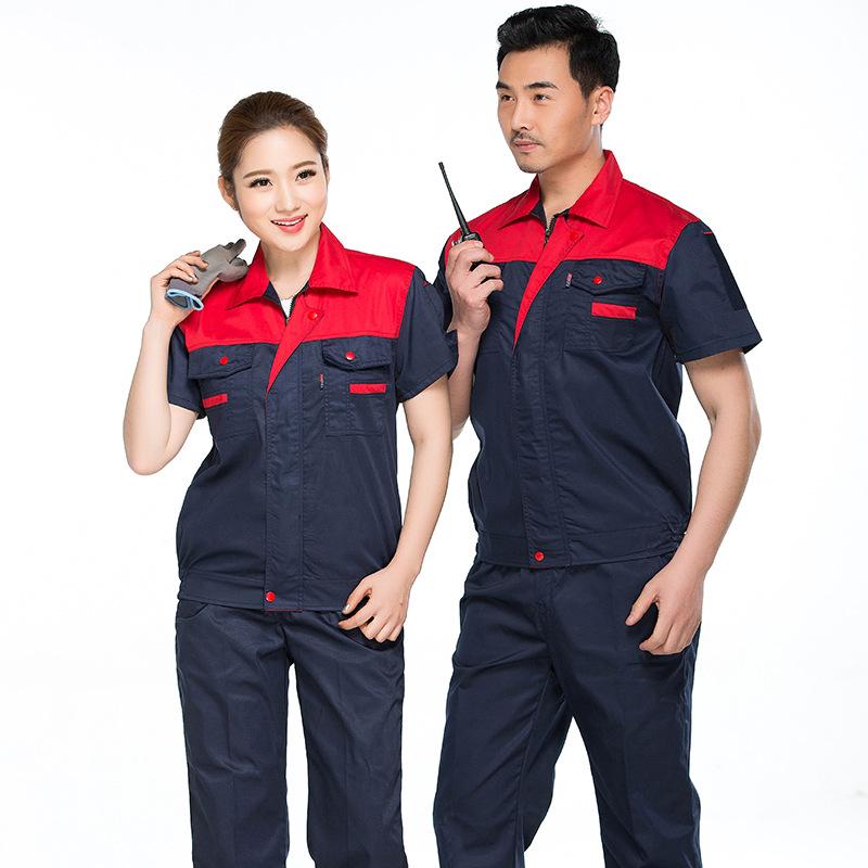 

Удобный дышащий комплект рабочей одежды с коротким рукавом - Прочная одежда для защиты труда механика и строителя Navy Blue & Red - Top