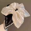 Luxury Satin Pearl Square Scrunchie Elegant Hair Tie For Women