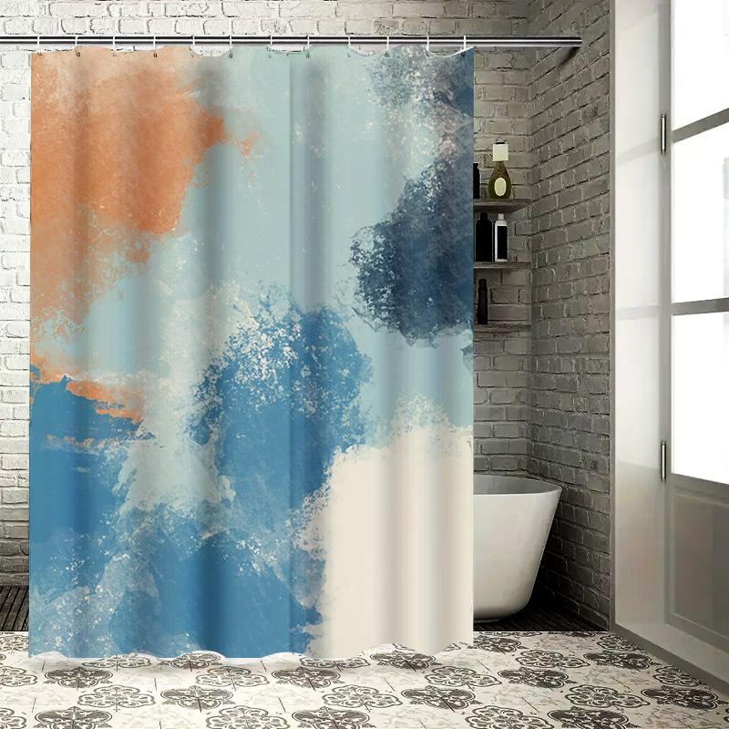 Abstract Watercolor Bath Curtain with Soft Blue Tones for Bathroom Decorations 72x84in (183cm x 213cm)