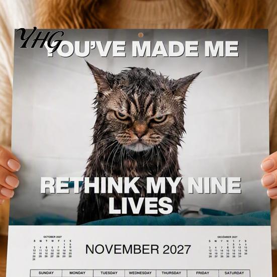 Humorous Animal Calendar 2027 Cat Wall Calendar, January - December 2027, Funny Office with Photos 12 Months Hanging Planner for Home Decor