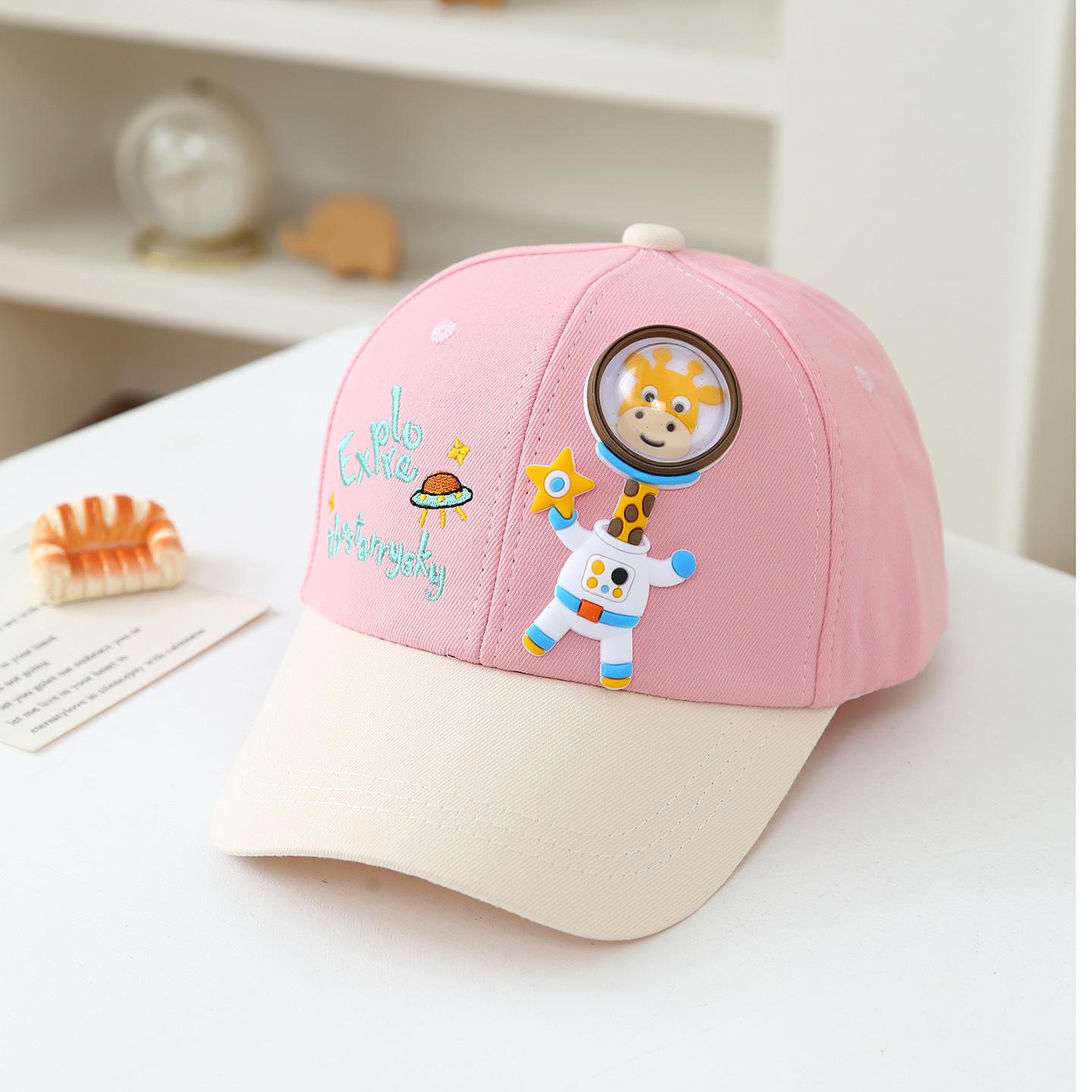 Kids  Cute Cartoon Deer Sun Protection Baseball Cap - Fashionable Cotton Duckbill Hat One Size розовый