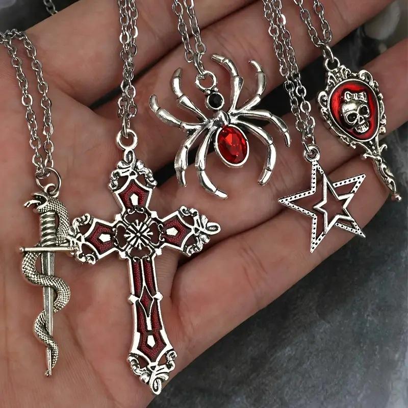 

Набор готических ожерелий из 5 штук для женщин, украшения на Хэллоуин, кулон в виде сердца, летучей мыши, паука, креста, цепочка для свитера, модные повседневные аксессуары, подарок A6
