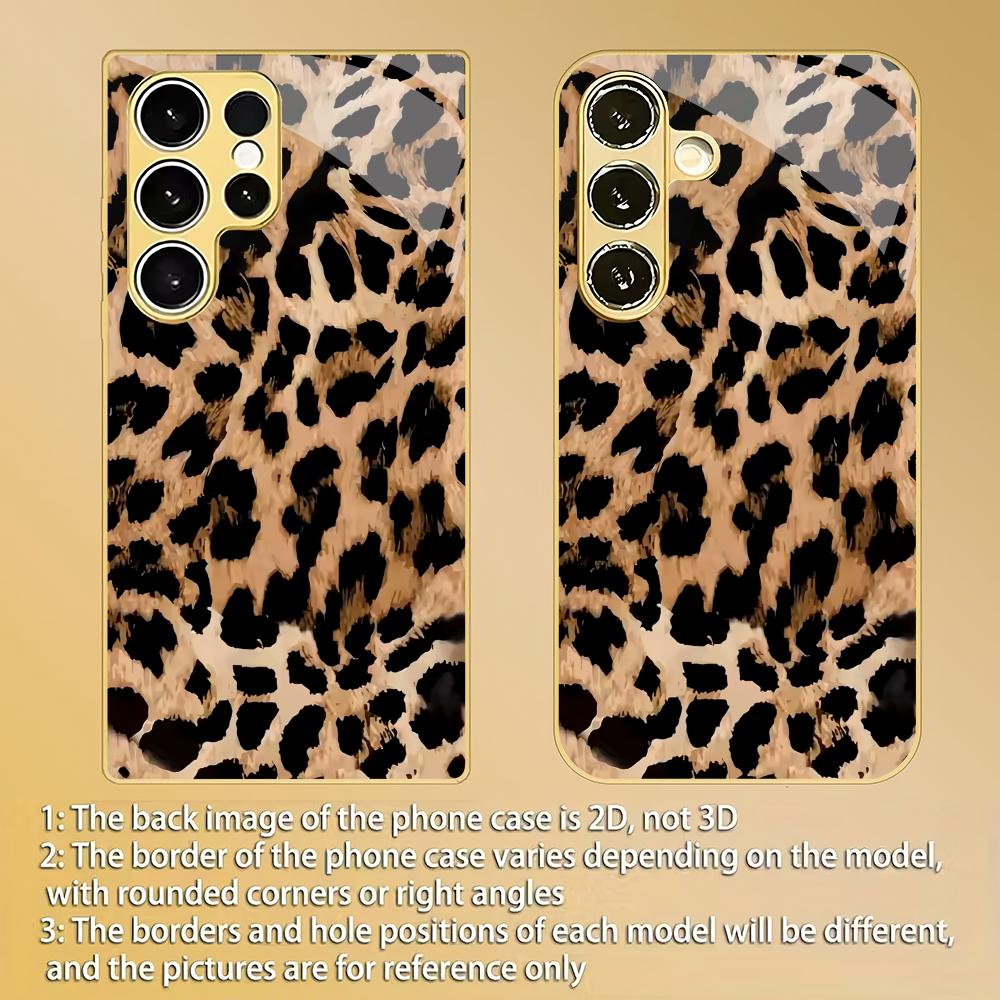 Leopard Print Splicing Electroplated Glass Phone Case Suitable for Samsung Galaxy S26 S25 S24 S22 S21 S20FE/Ultra/Plus Anti Drop