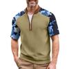 Men's Summer Camouflage Color Casual T-shirt Sports Breathable Zipper Collar Top