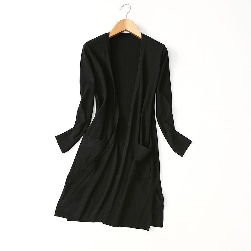Export Export Women's Shawl Double Pocket Knitting Cardigan French Lazy Style Mid Length Long Length Drape No Pilling