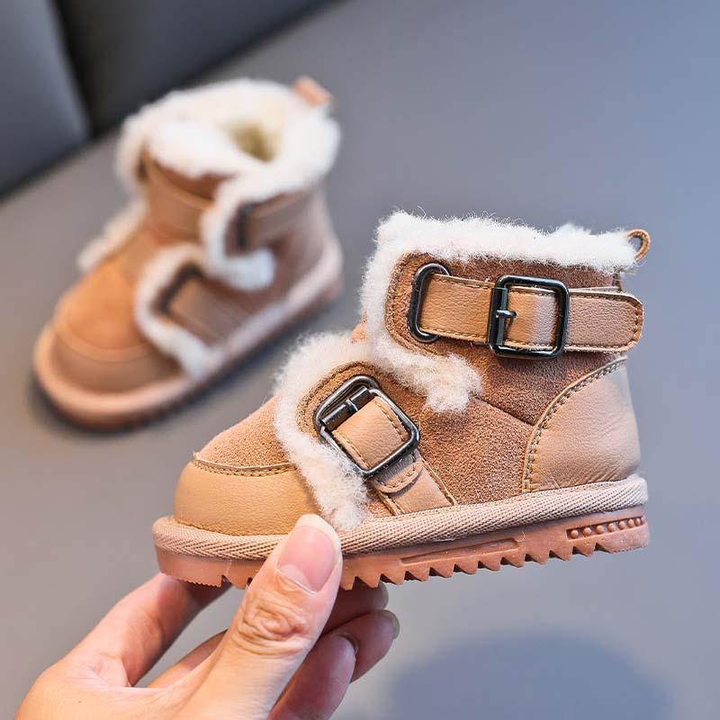 

New Winter Children Snow Boots Thick Plush Warm Girls Boys Boots Non-Slip Fashion Toddler Baby Shoes 16(insole 12.5cm) хакі