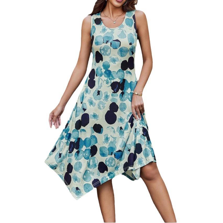 IHUASU Damenmode Sommer Frühling Polka Dot Print Ärmellos Träger Lässige Kleider