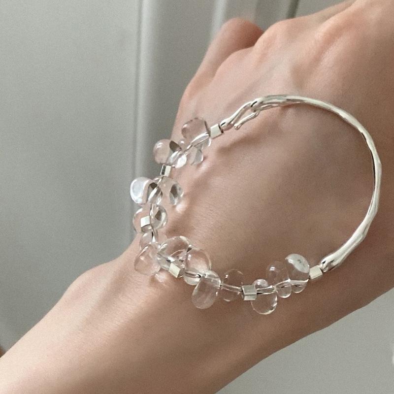 PANJBJ 925 Sterling Silver Crystal Bead Bracelet For Women Irregular Asymmetric Fashion Versatile Sweet Jewelry Gift Dropship