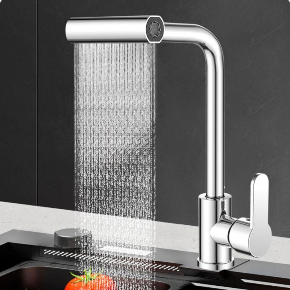 Hot Cold Single Hole Waterfall Kitchen Faucet 360°Rotating Sink Splash-proof Faucet  for Home