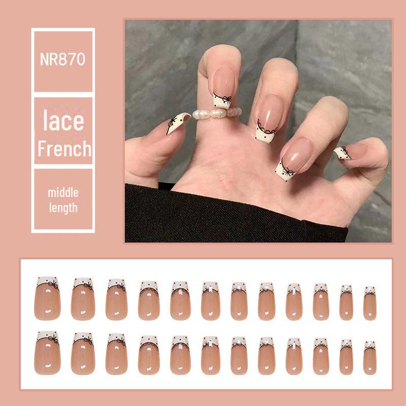 Medium & Long Rectangular T-Shaped Wearable French Cartoon Nail Art Patches - One Size Fake Nails