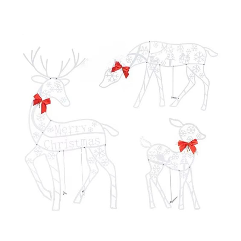 Practical-3PCS Handmade Iron Artelk Deer Christmas Garden Decor &LED Light Glowing Glitter Reindeer Xmas Home Outdoor Yard Decor