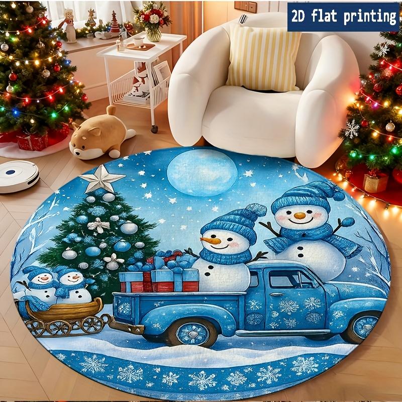 Vintage Red Snowflake Merry Christmas Circular Rug for Entry Sofa Chair Bedroom Bedside Holiday Present Washable Rug