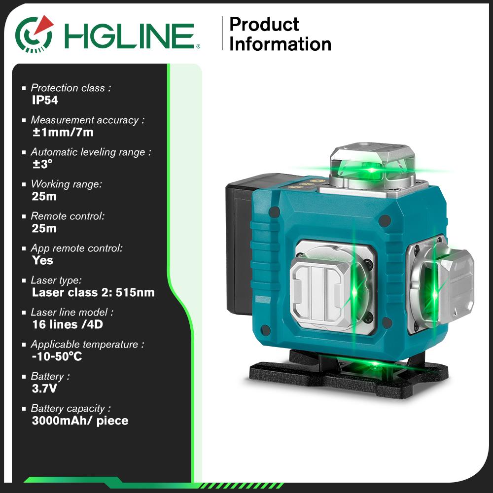 16 Lines Laser Level 4D Green Line 360° Horizontal Vertical 30m APP Remote Control Super Power Laser Level Instrument