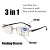 Rimless Progressive Multifocal Reading Glasses with Anti-blue Light and Diamond-cut Design