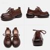Johnature Genuine Leather Retro Handmade Thick Sole Versatile Pumps Casual Lace-up Women's Shoes