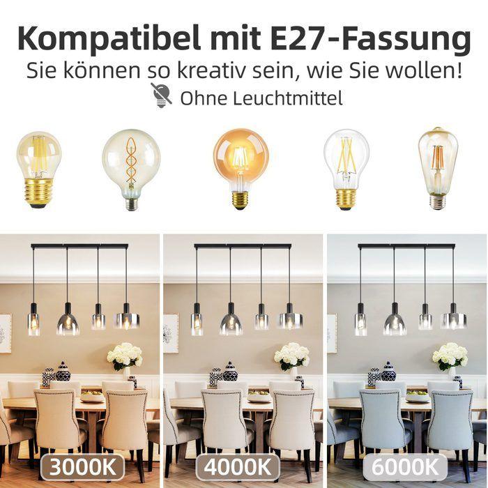 Lampe suspension - NETTLIFE - 4 flammes - Noir - Métal - E27 - Hauteur réglable