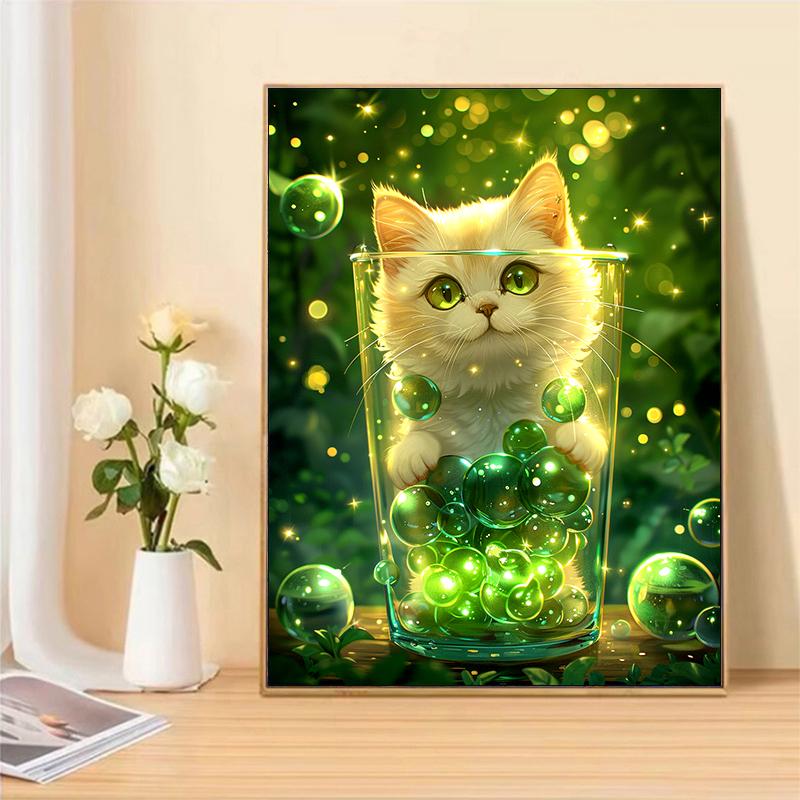5d DIY Diamond Painting Cross Stitch Cat In The Glass Cup Animal Diamond Embroidery Mosaic Full Round Drill Home Decor Arts