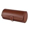 Cylindrical Wooden Leather Watch Box - 3 Slot Compact Storage & Display