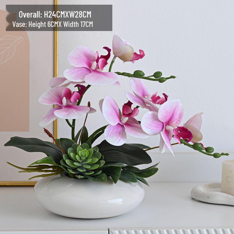 Artificial Phalaenopsis Floral Arrangement for Living Room Display - Potted Decoration for TV Cabinet