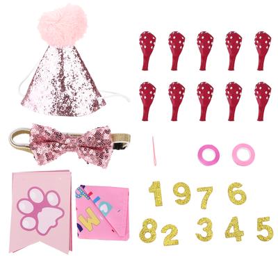 Dog Birthday Party Decoration Set Dog Outfits with Scarf Flags Collar and Hat for Pet Birthday Celebrations