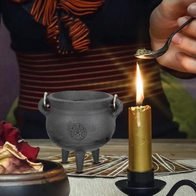 סיר מכשפות ליל כל הקדושים עם מכסה עמיד בחום נייד שריפת קטורת מיני ברזל יצוק קישוט מסיבת מסיבה