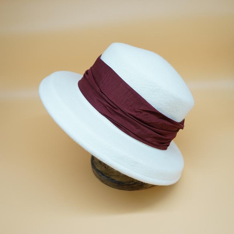 White Wool Elegant French Retro Japanese Hepburn Bell-Shaped Basin Hat Women'S Autumn And Winter British Foreign Trade Fisherman'S Top Hat
