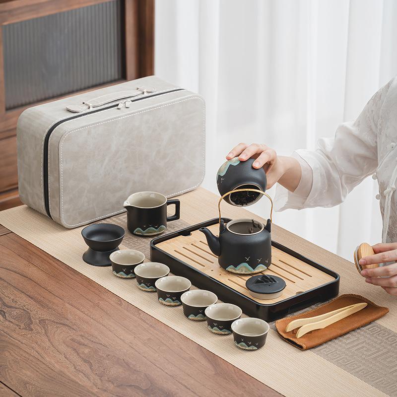Portable Coarse Pottery Anti-scalding Hand Tea Set Storage Bag Outdoor Aoyama Kung Fu Teapot Ceramic Set
