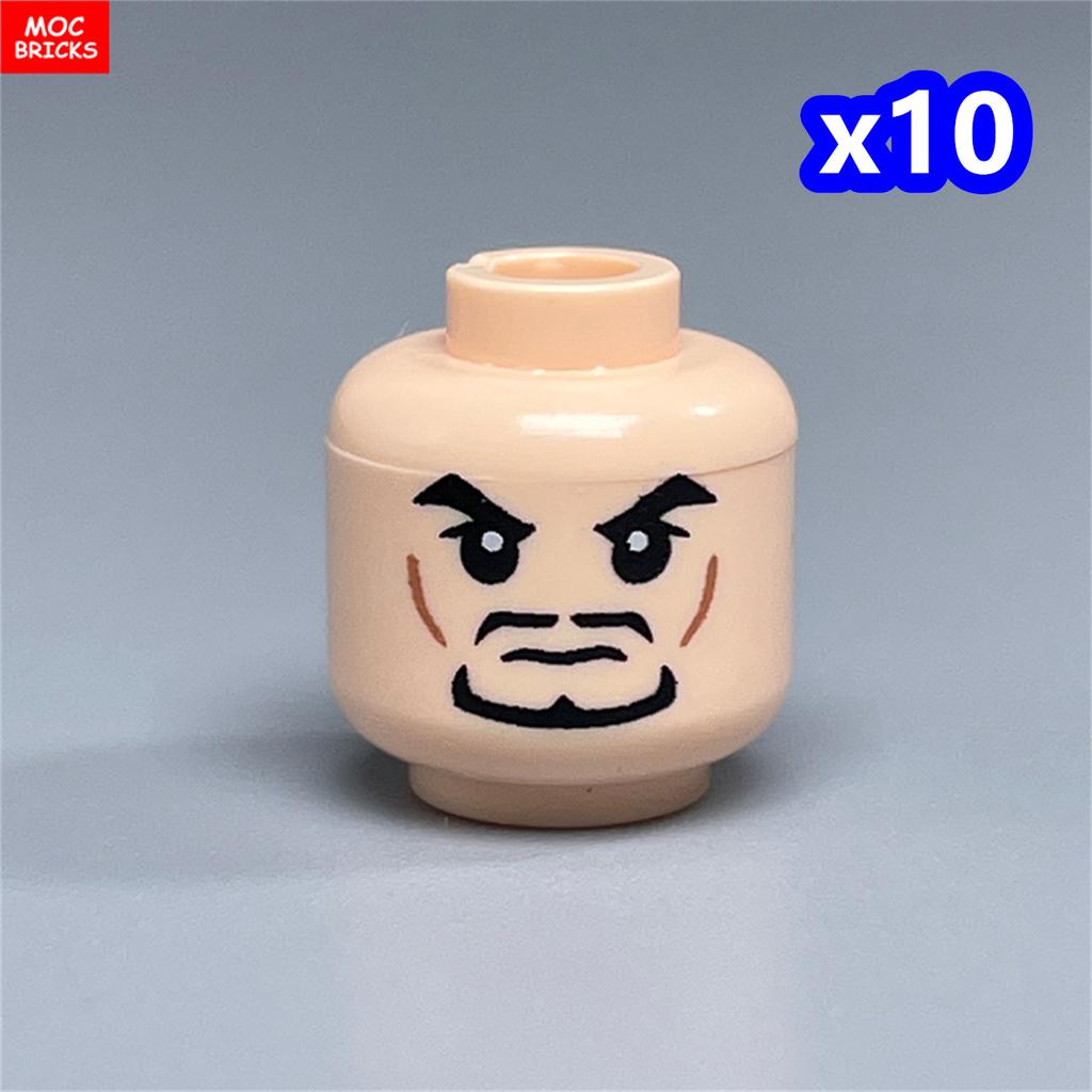 10pcs MOC Bricks Printed Head Beard Men Woman Face Cool Expression Building Blocks Model Kids Toys Gifts