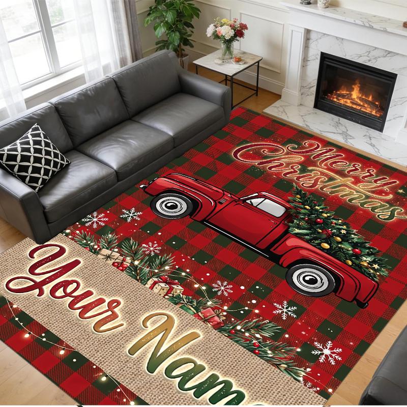 Tapis Carré Personnalisé avec Nom Imprimé de Noël Tapis de Sol Doux Antidérapant Pour Chambre à Coucher Cadeau de Fête