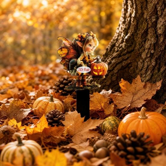Halloween Fairy Garden Stake, 2D Acrylic Pumpkin House Sign Decoration, Holiday Party Fairy Garden Accessories for Outdoor Yard Lawn Pathway