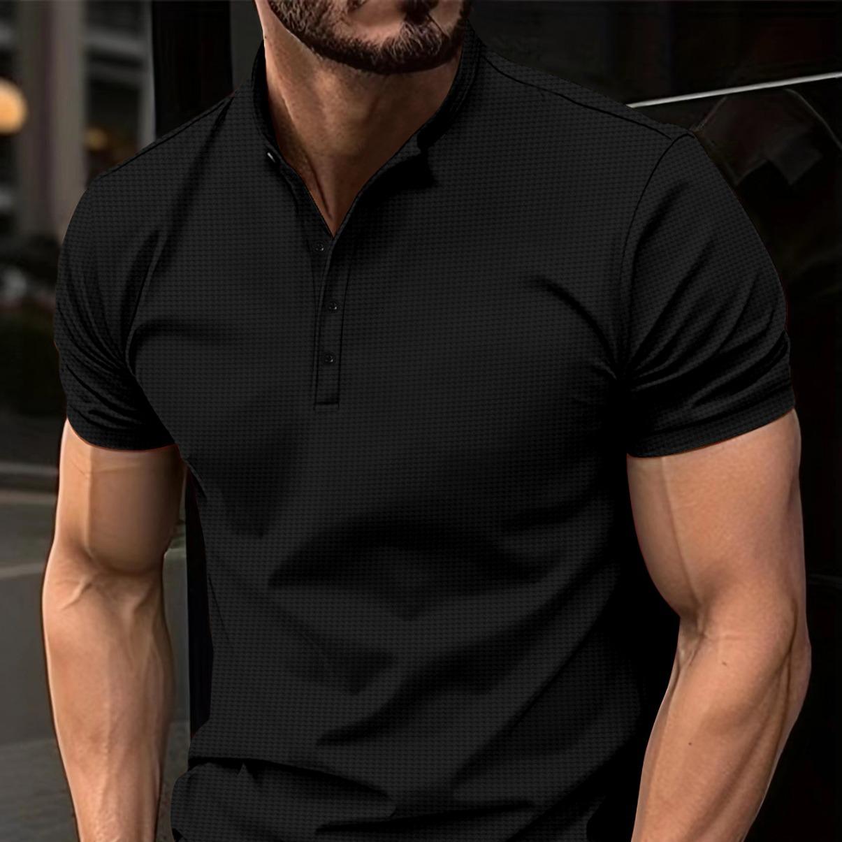 

Новая мужская рубашка поло с коротким рукавом и воротником-стойкой на пуговицах L