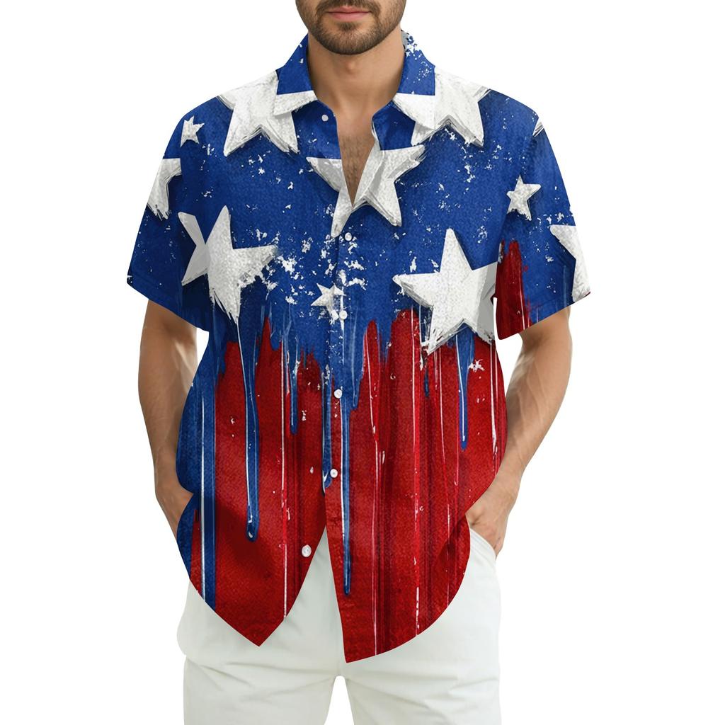 Men's Casual Casual Independence Day Print Short-sleeved Shirt