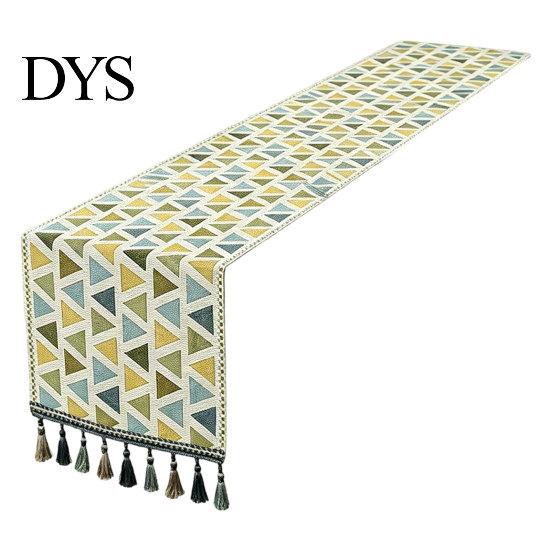 Jacquard Table Runner Geometric Runner, Colorful Triangles Vintage Floral Tassel Edge with Edges for Home Farmhouse Dining Decor Soft
