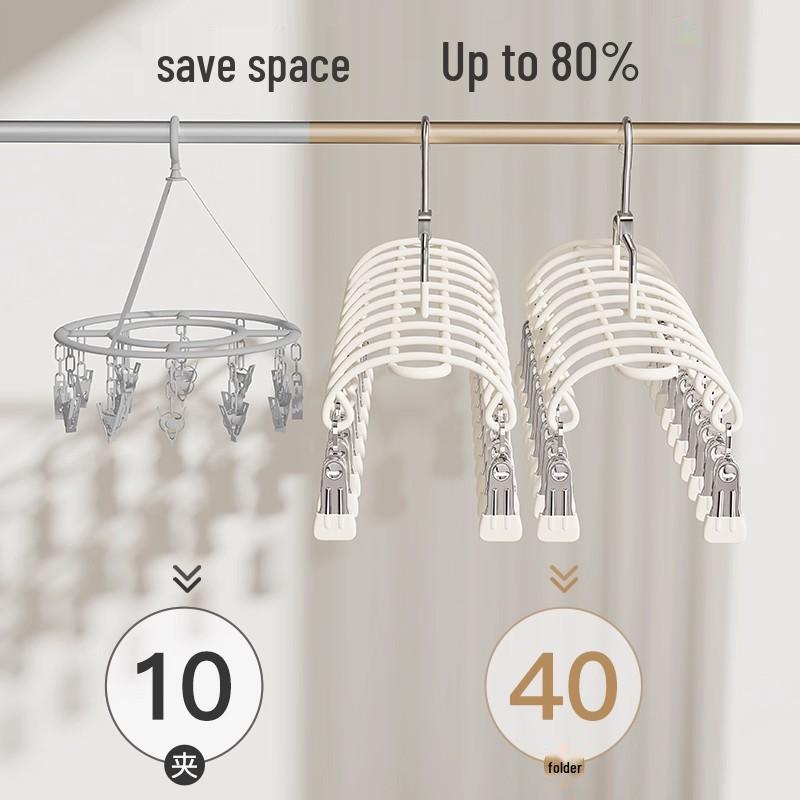 Stainless Steel Windproof Sock & Underwear Drying Rack with Clips