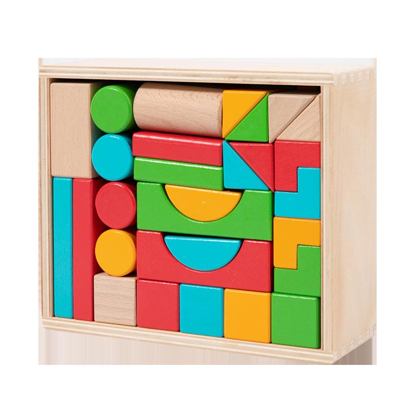 Wooden Early Education 50 Beech Large Grain Geometric Assembled Building Blocks Young Children's Creative Construction Stacking Educational Toys