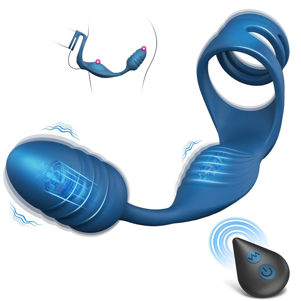 3 In 1 Vibrator Vibrating Penis Ring Anal Plug, Vibrating Cock Ring with Bullet, 10 Vibration Patterns, Remote Control, Sex Toys for Adult Men
