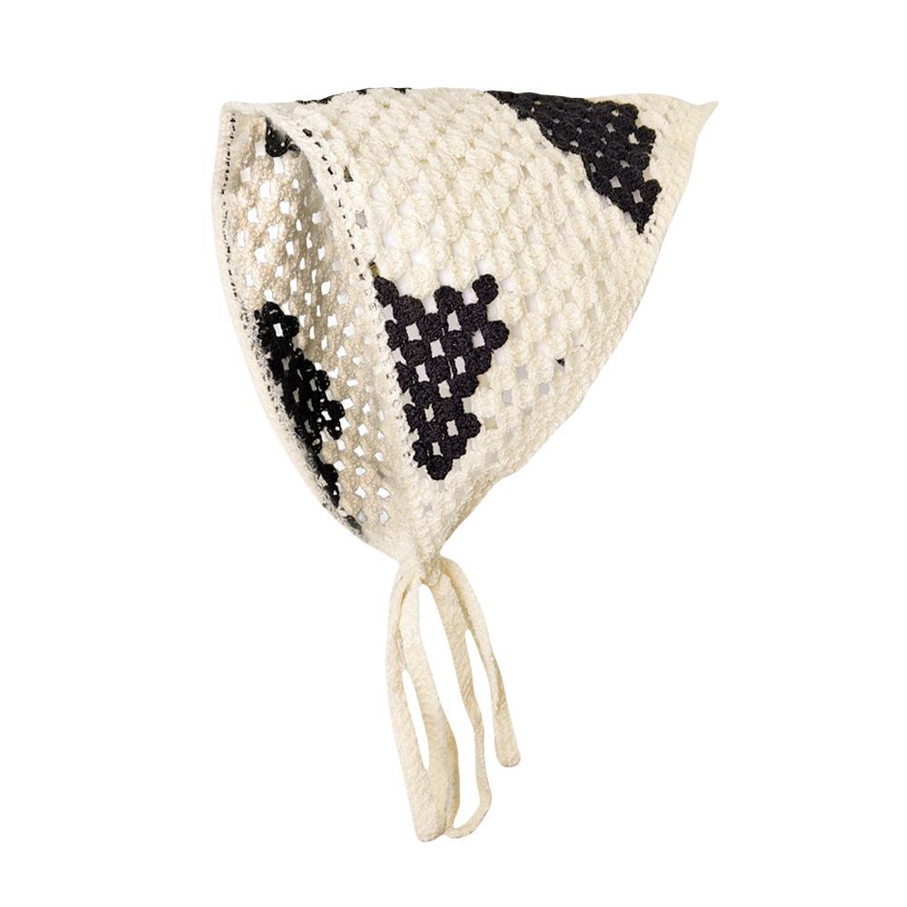 Fashion Knitted Headscarf Hat French Pastoral Style Triangle Headband Handmade Crochet Headband Towel Little Flower Headscarf