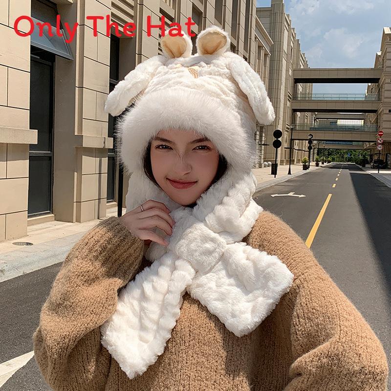 Plush Bunny Earmuff Hat With Neck Warmer For Winter Kids Outdoor Fun