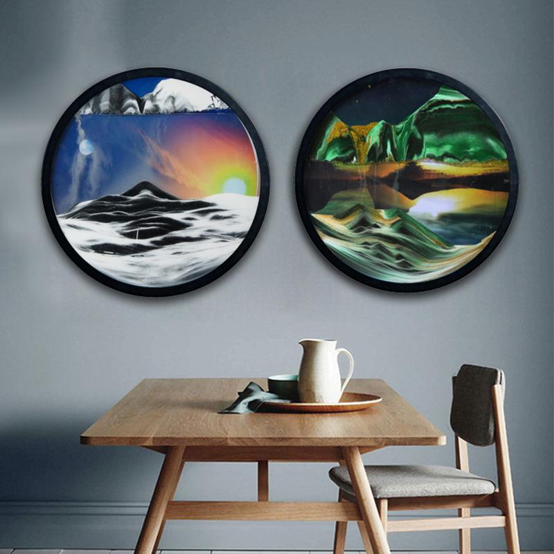 24inch Wall Hanging Moving Sand Painting Art Picture Round Glass Deep Sea Sandscape In Motion Flowing Sand Frame Sand Painting