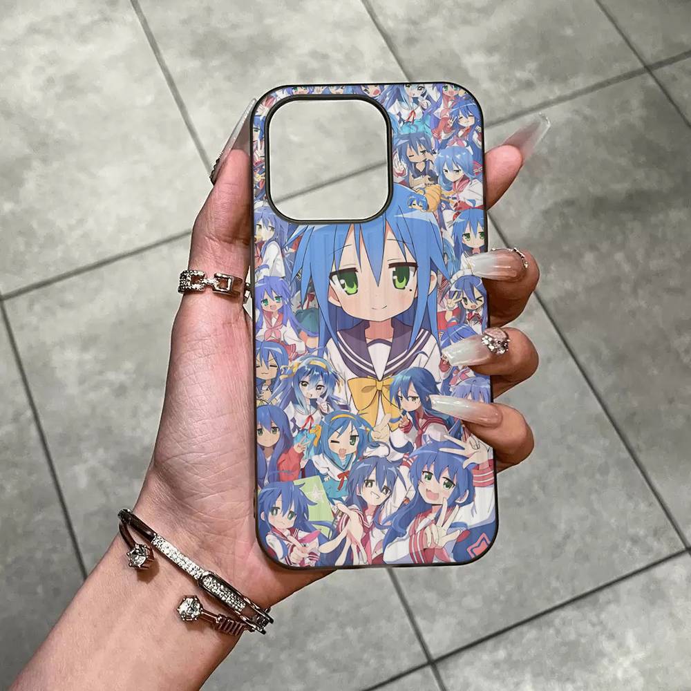 Anime Girl Lucky Star Phone Case For IPhone 16 15 17 Pro 11 12 13 14 Pro Max Plus Soft Ripple Silicone Cover Shell