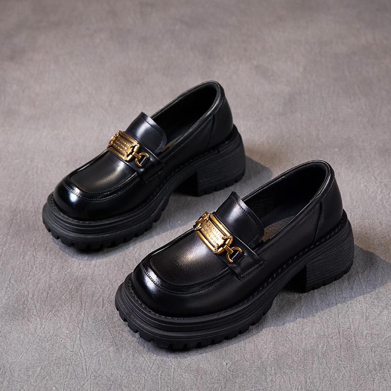 Heavy Industry Women s first-layer cowhide small leather shoes 2025 autumn new leather retro horseshoe buckle loafers women 35 9368₽