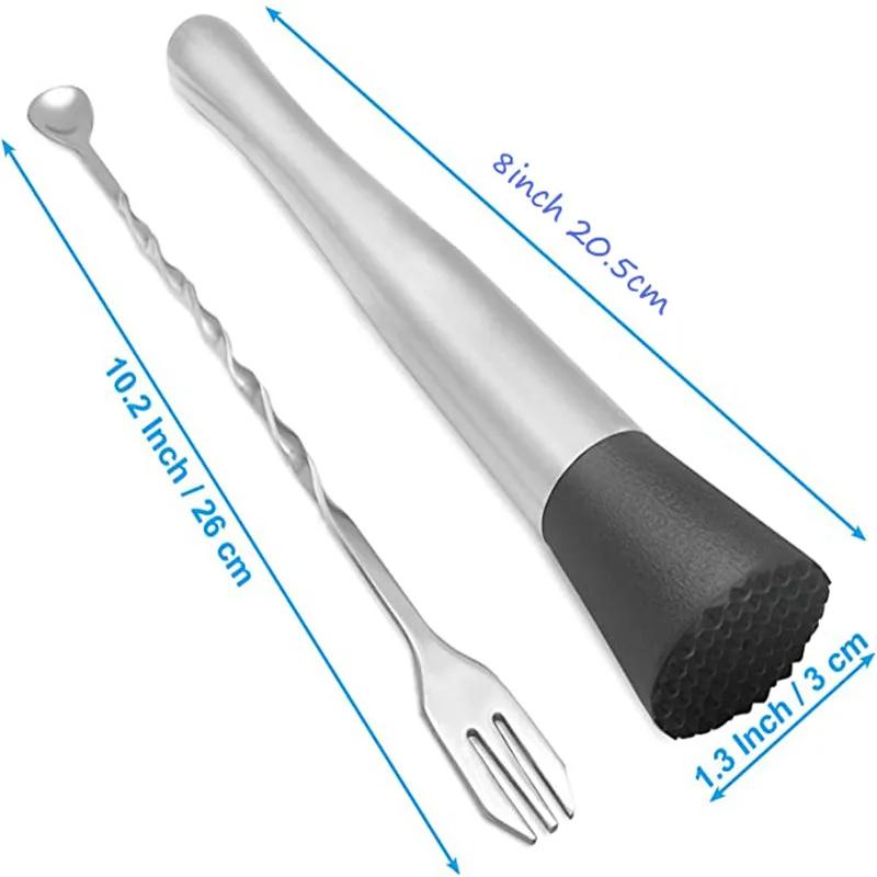 

Cocktail Muddler and Mixing Spoon, Stainless Steel Cocktail Muddler Home Bar Bartender Tool Barware Set