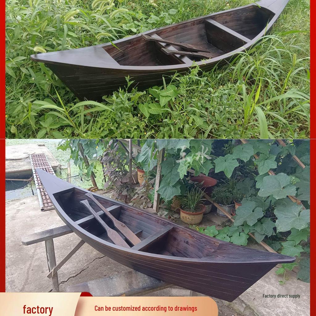 European Wooden Boat Model: Decorative Flower Boat Ornament for Landscaping and Water Tourism.