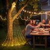 Garden Fence Star Decorations Solar Christmas Tree Waterfall Light, 11.5FT 346 LED Powered String Light Safe Touch Set with Moon Topper