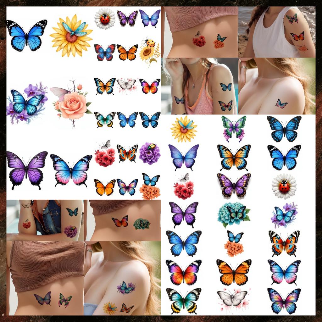 28PCS Butterfly Temporary Tattoos Long Lasting Body Stickers 3D Floral Adult Men Women Stickers Cosplay Party Stickers Props