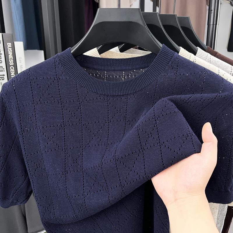 Men s Grey Diamond Knit Short Sleeve T-Shirt M темно-синий