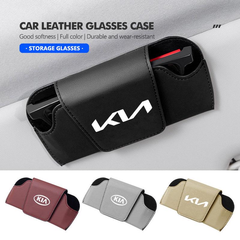 BBDS7 Car Logo Leather Portable Glasses Bag Sunglasses Car Interior Accessories Kia Rio Soul Seltos Forte K5 K3 Niro Sorento Stinger S
