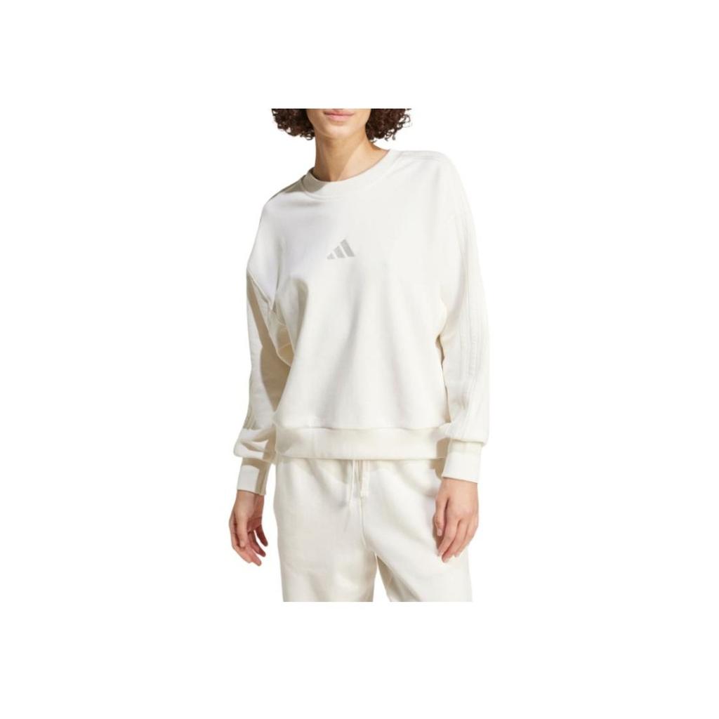 Adidas Casual Crew Neck Sport Long Sleeve Pullover Sweatshirt Women Tops White IW1132